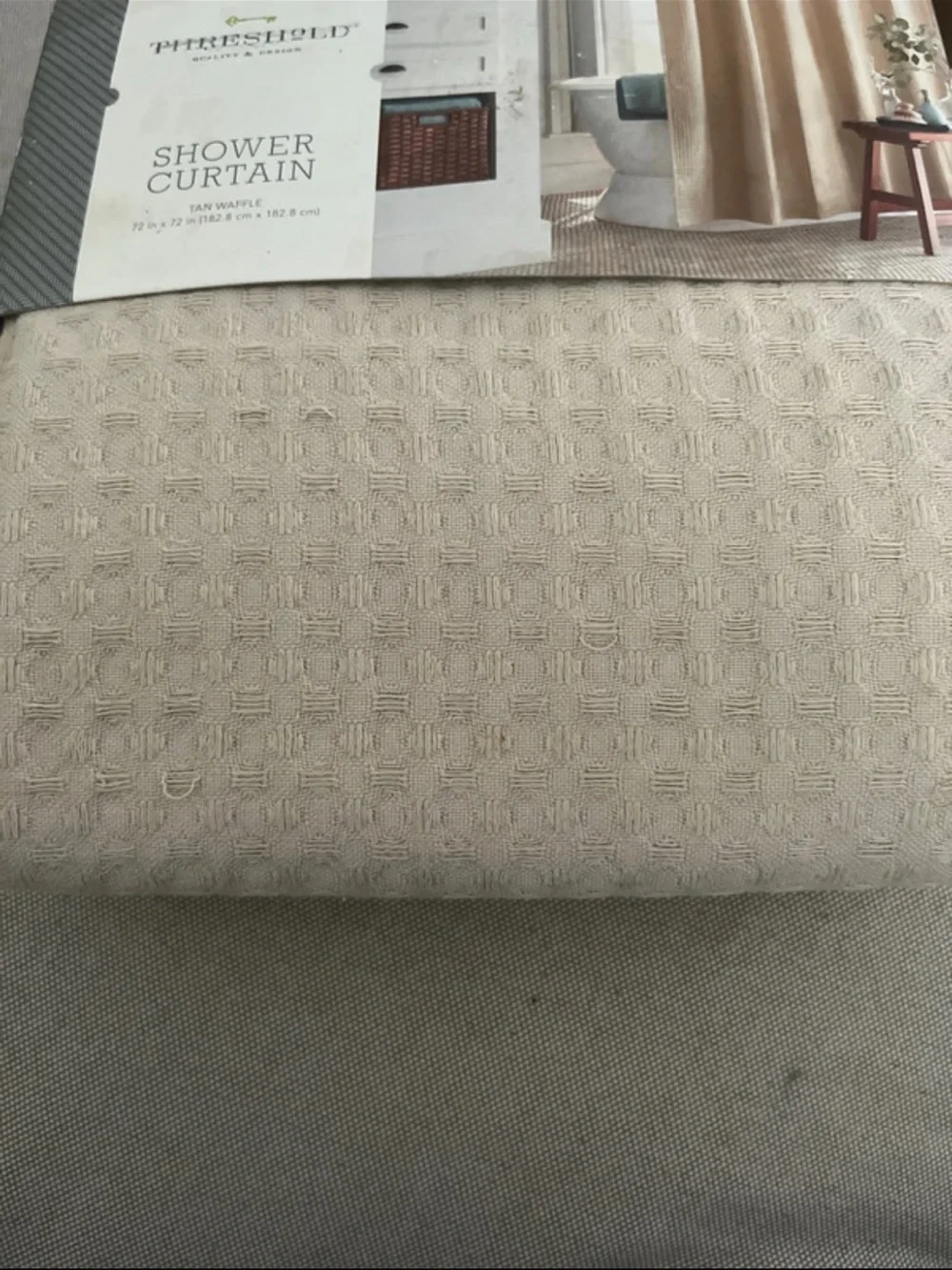 Threshold Cream Textured Waffle Shower Curtain-tan